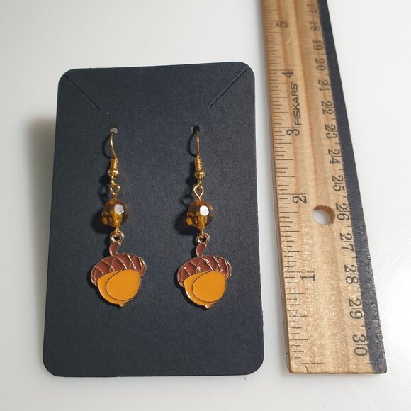 Acorn Drop Earrings Beads Hook Lightweight Fall Dangle Jewelry Handmade Women - Picture 3 of 4